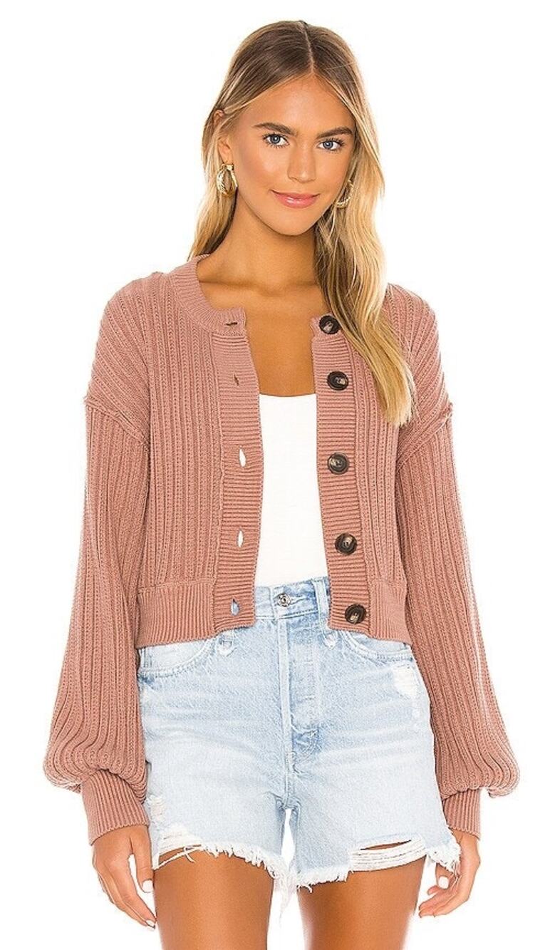 Free People All Yours Cardigan XS Terracotta Ribbed Cropped Button Front
